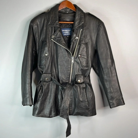SCREAMING EAGLE Leather Motorcycle Jacket Black Tied Waist Removable Lining M - Picture 14 of 14